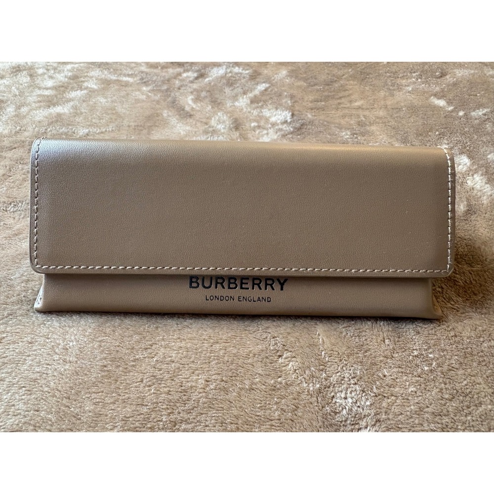 Burberry London England Tan Leather Sunglasses Case with Cleaning Cloth